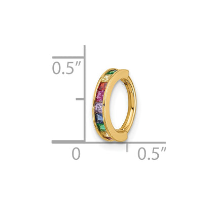 14K Yellow Gold Polished Rainbow CZ Hinged Cartilage Ring