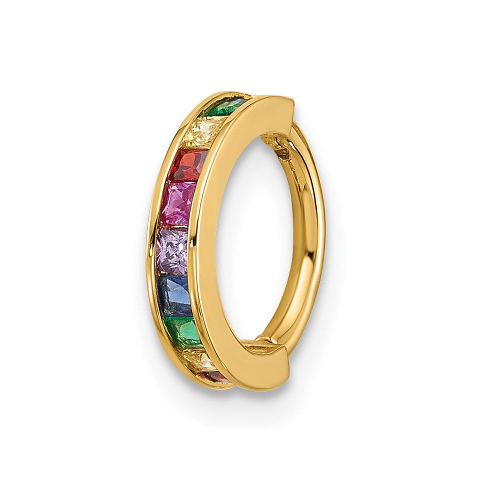 14K Yellow Gold Polished Rainbow CZ Hinged Cartilage Ring