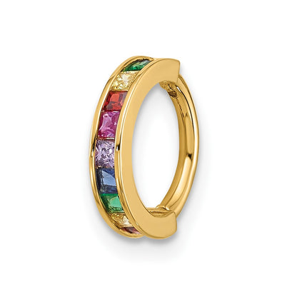 14K Yellow Gold Polished Rainbow CZ Hinged Cartilage Ring