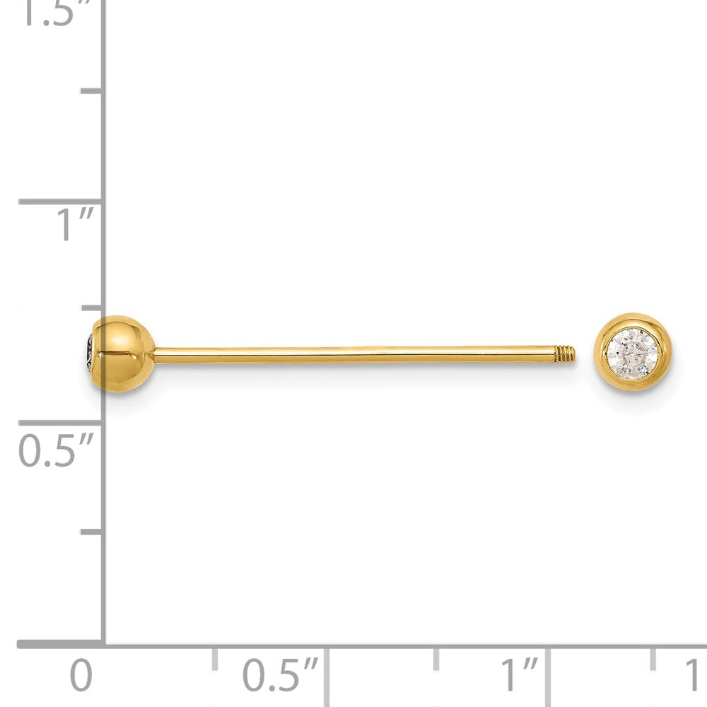 14K Yellow Gold Polished CZ Industrial Body Jewelry