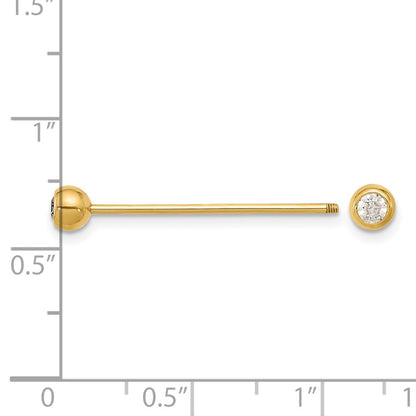14K Yellow Gold Polished CZ Industrial Body Jewelry