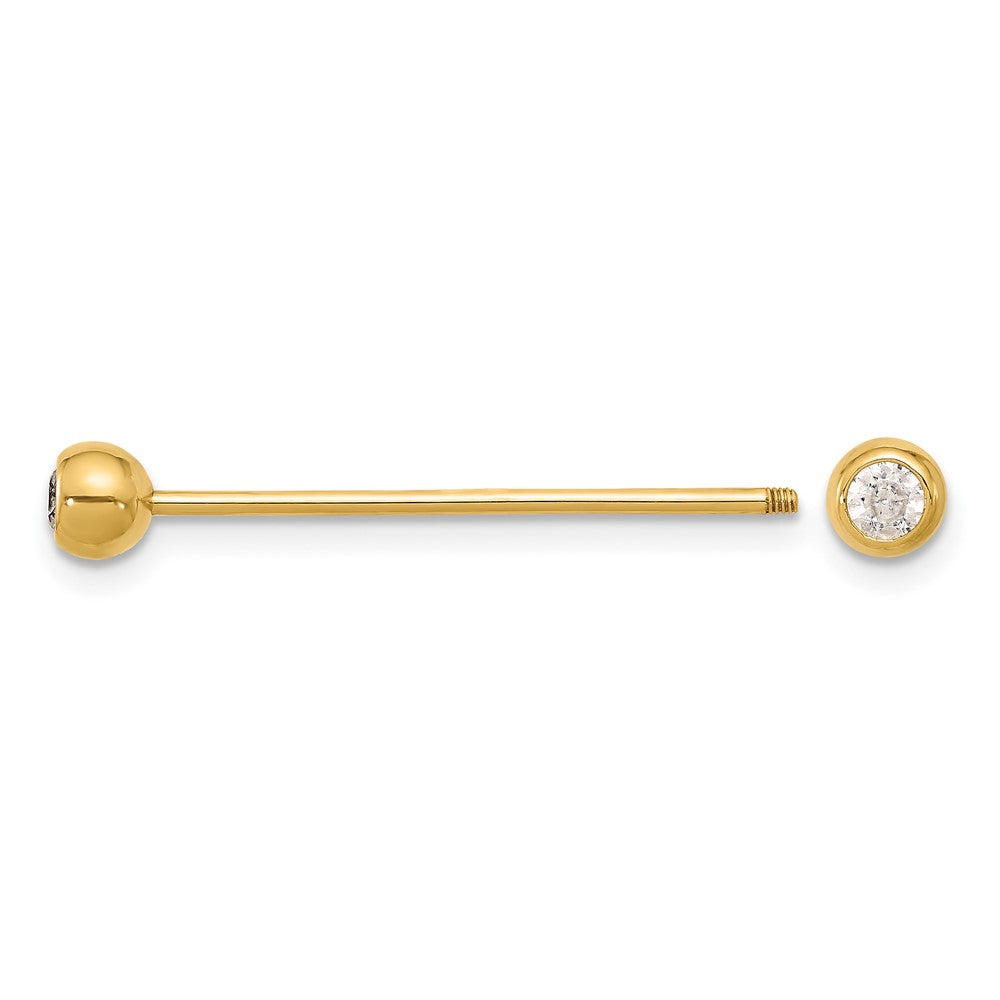 14K Yellow Gold Polished CZ Industrial Body Jewelry