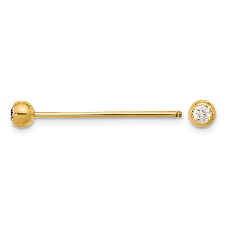 14K Yellow Gold Polished CZ Industrial Body Jewelry