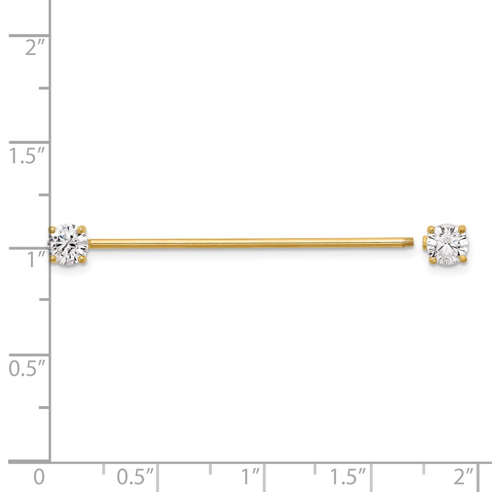 14K Yellow Gold Polished 3mm CZ Industrial Body Jewelry