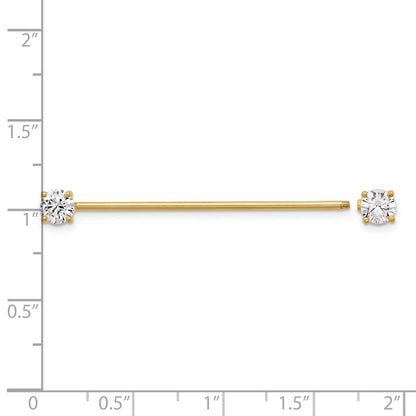 14K Yellow Gold Polished 3mm CZ Industrial Body Jewelry