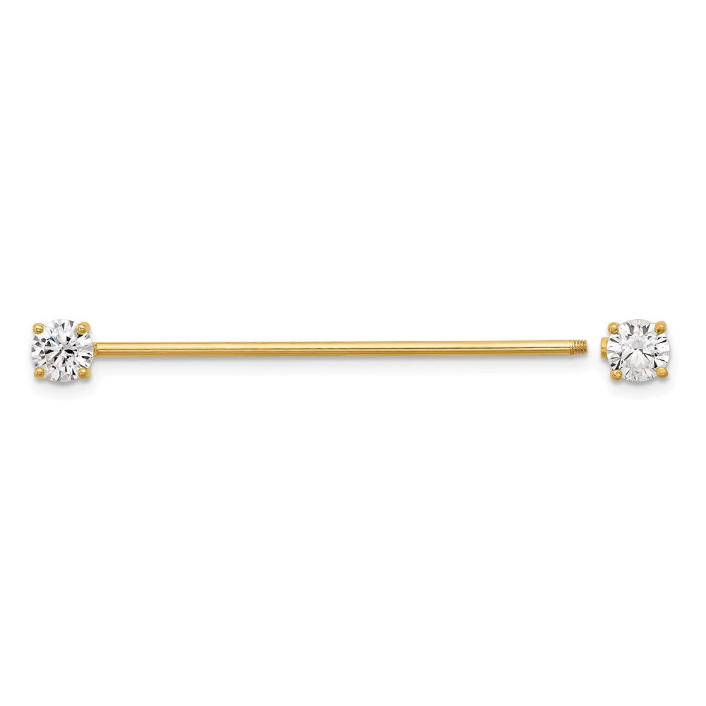 14K Yellow Gold Polished 3mm CZ Industrial Body Jewelry