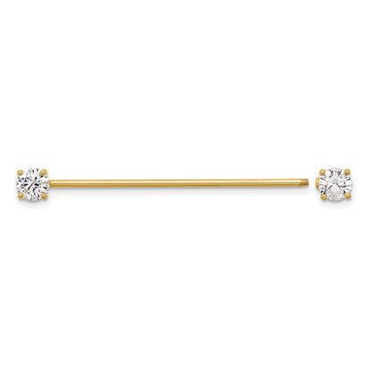 14K Yellow Gold Polished 3mm CZ Industrial Body Jewelry