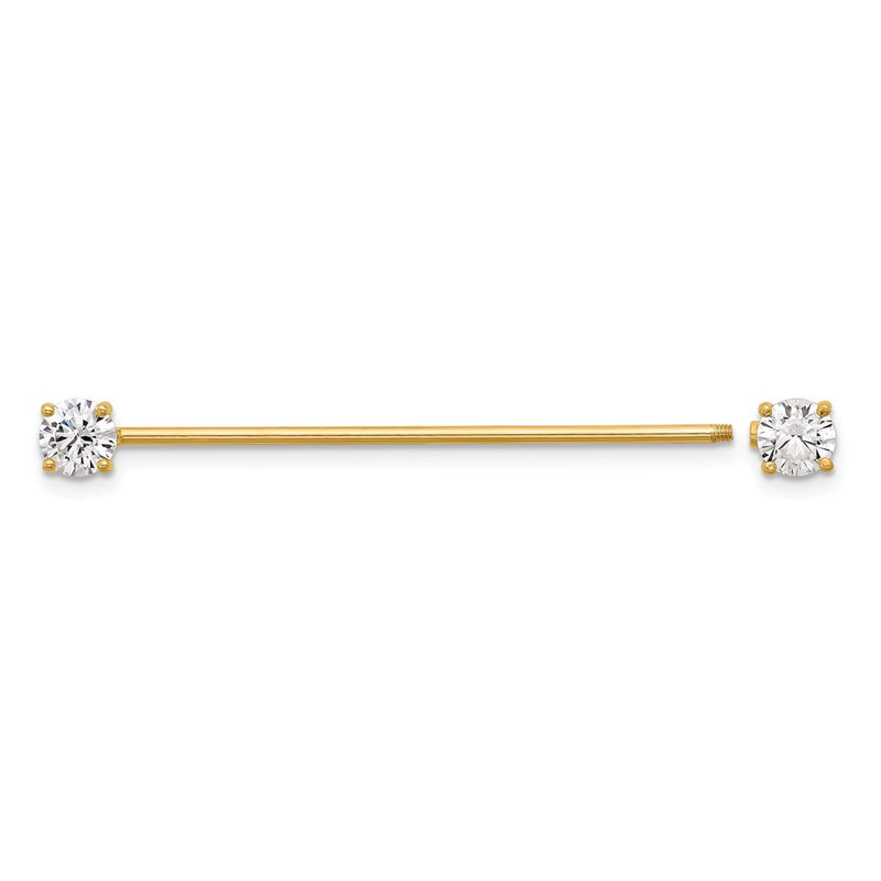 14K Yellow Gold Polished 3mm CZ Industrial Body Jewelry