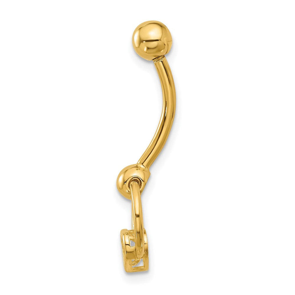 14K Yellow Gold Polished CZ Heart Dangle Navel/belly Ring