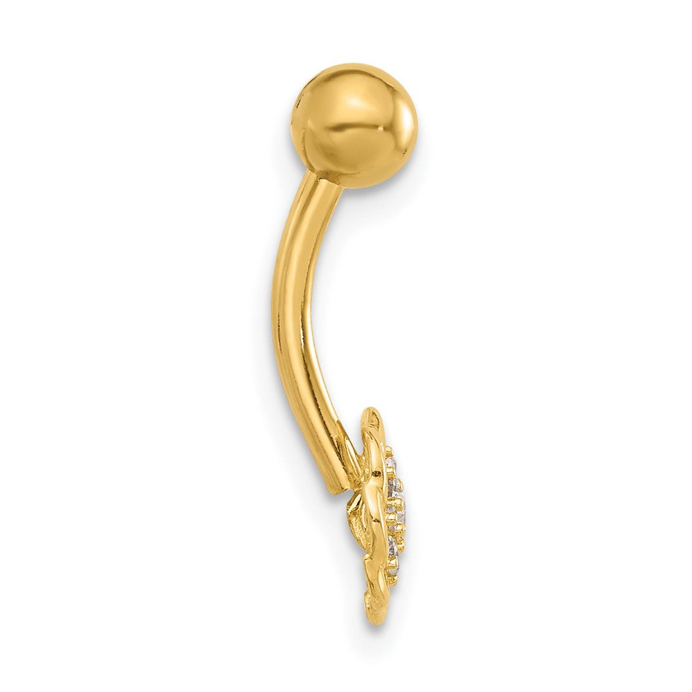 14K Yellow Gold Polished CZ Flower Navel/belly Ring