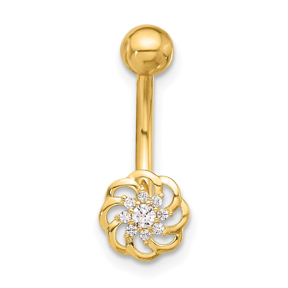 14K Yellow Gold Polished CZ Flower Navel/belly Ring