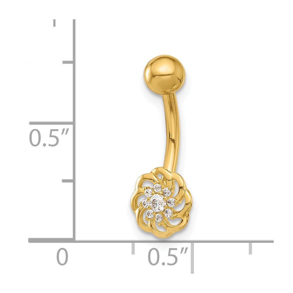 14K Yellow Gold Polished CZ Flower Navel/belly Ring