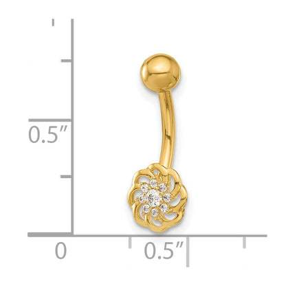 14K Yellow Gold Polished CZ Flower Navel/belly Ring