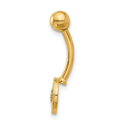 14K Yellow Gold Polished Multi-Color CZ Evil Eye Navel/belly Ring
