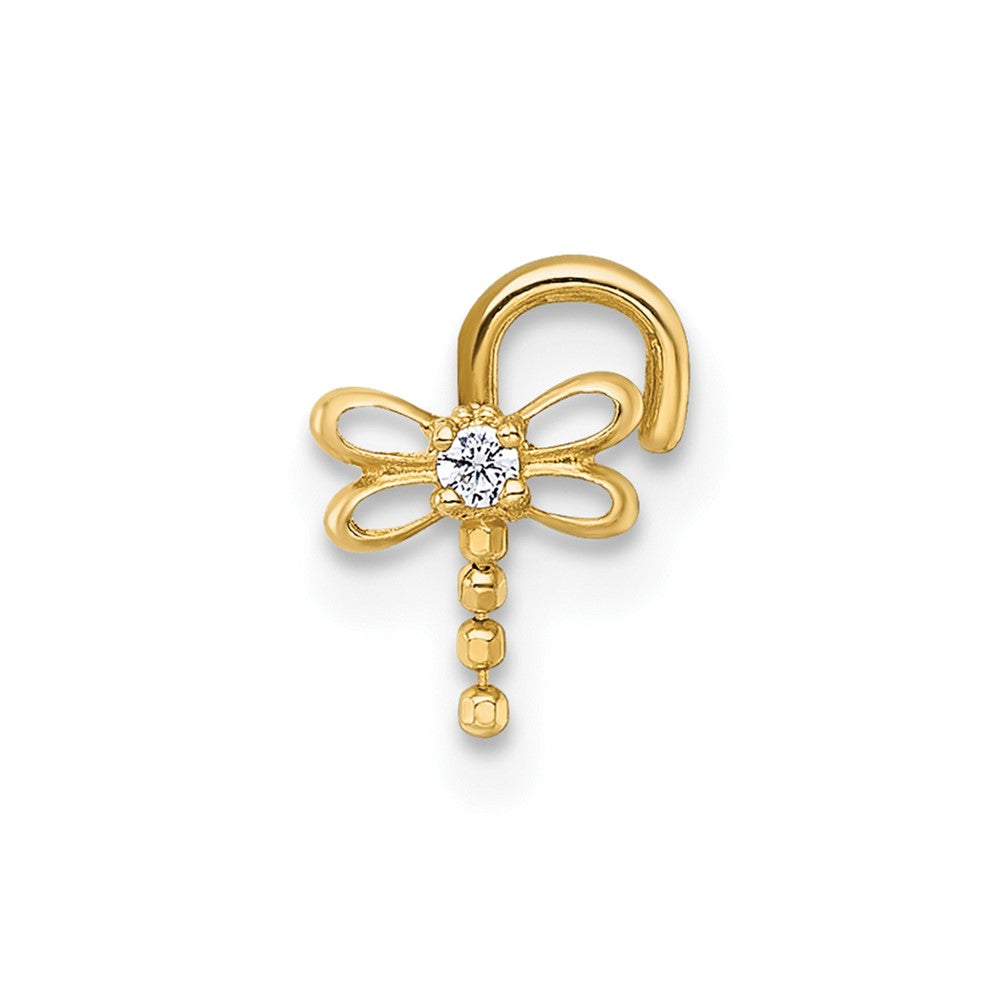 14K Yellow Gold Polished Moveable CZ Dragonfly Nose Stud