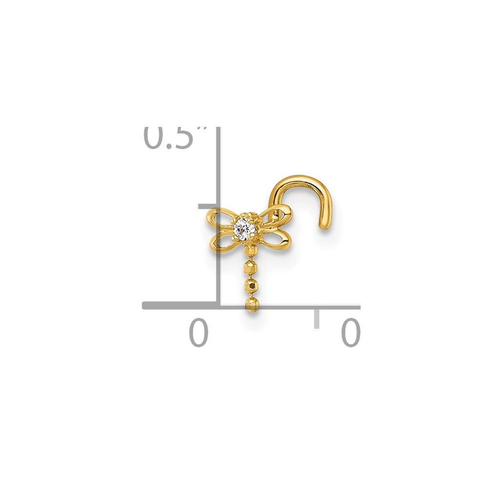 14K Yellow Gold Polished Moveable CZ Dragonfly Nose Stud