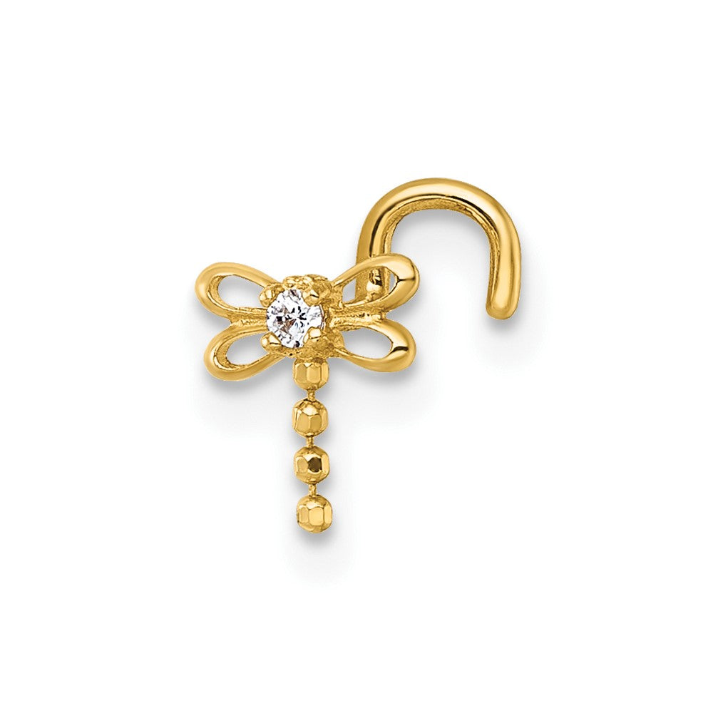 14K Yellow Gold Polished Moveable CZ Dragonfly Nose Stud