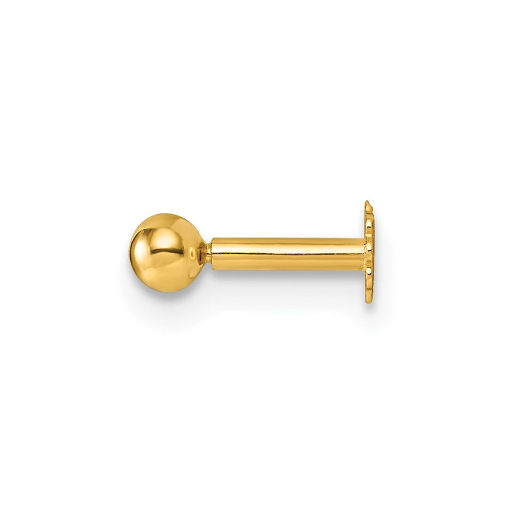 14K Yellow Gold Polished 3mm Ball Labret Stud