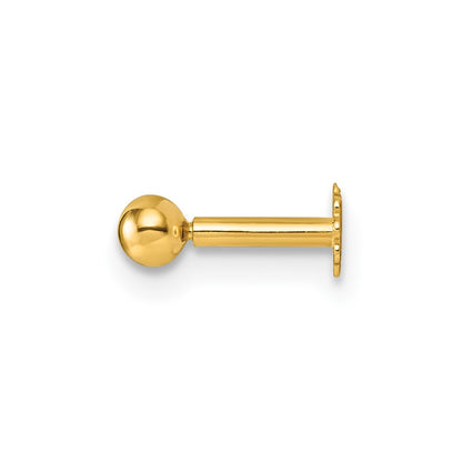 14K Yellow Gold Polished 3mm Ball Labret Stud