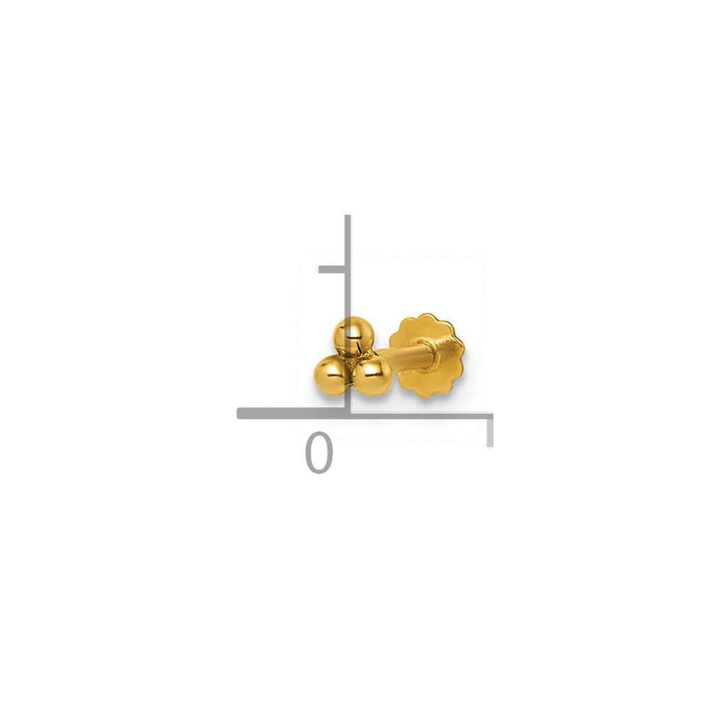 14K Yellow Gold Polished Triple Ball Labret Stud