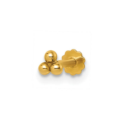 14K Yellow Gold Polished Triple Ball Labret Stud