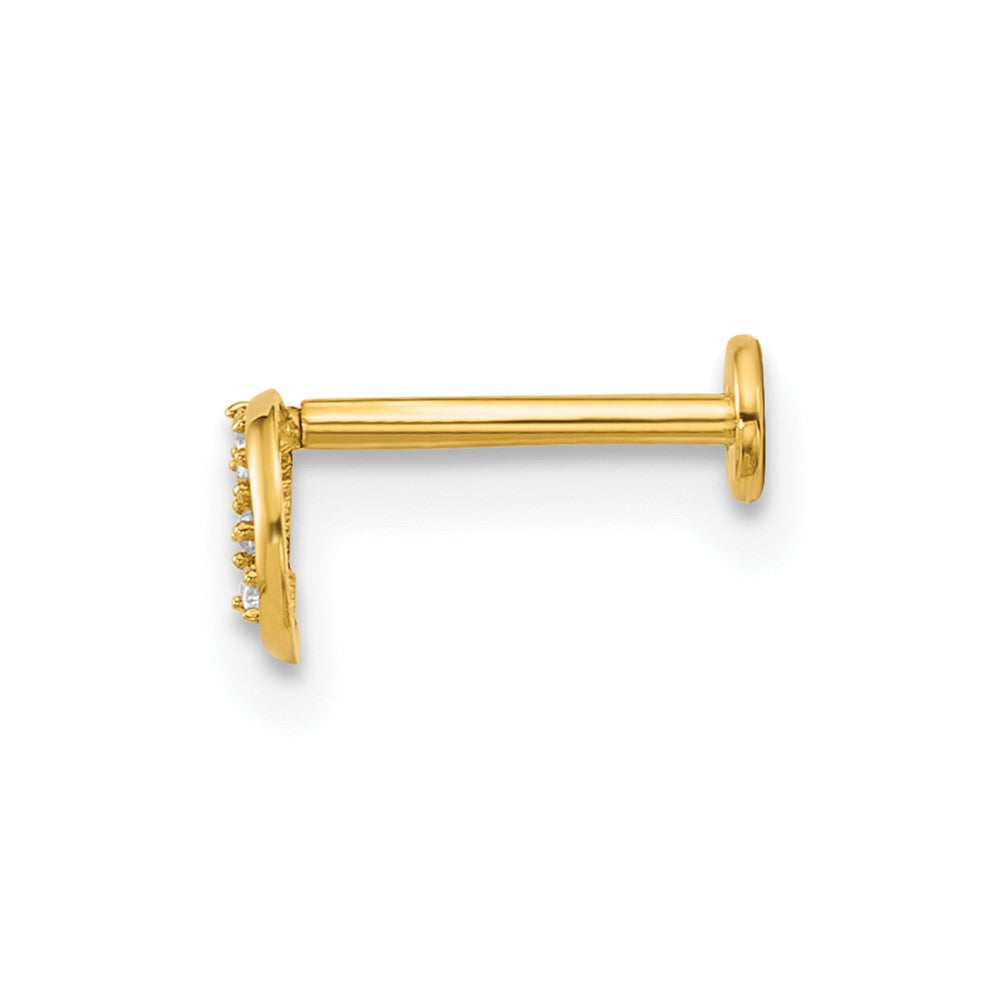 14K Yellow Gold Polished CZ Open Circle Labret Stud