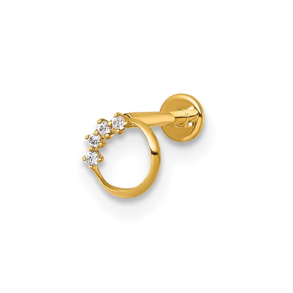 14K Yellow Gold Polished CZ Open Circle Labret Stud
