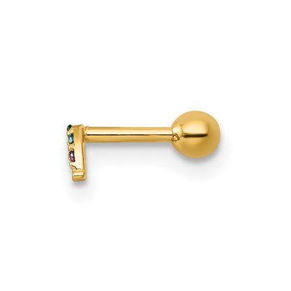 14K Yellow Gold Polished Multicolor CZ and Created Ruby Rainbow Labret Stud
