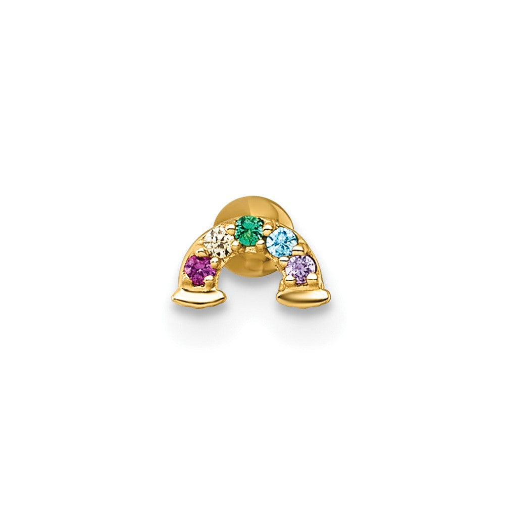14K Yellow Gold Polished Multicolor CZ and Created Ruby Rainbow Labret Stud