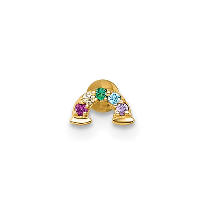 14K Yellow Gold Polished Multicolor CZ and Created Ruby Rainbow Labret Stud