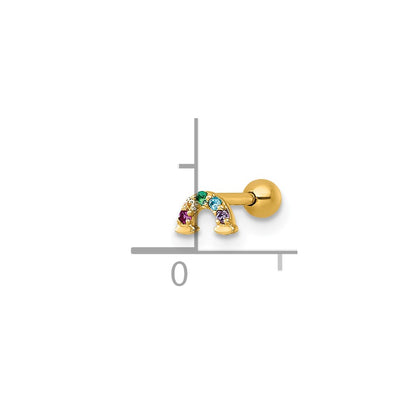 14K Yellow Gold Polished Multicolor CZ and Created Ruby Rainbow Labret Stud