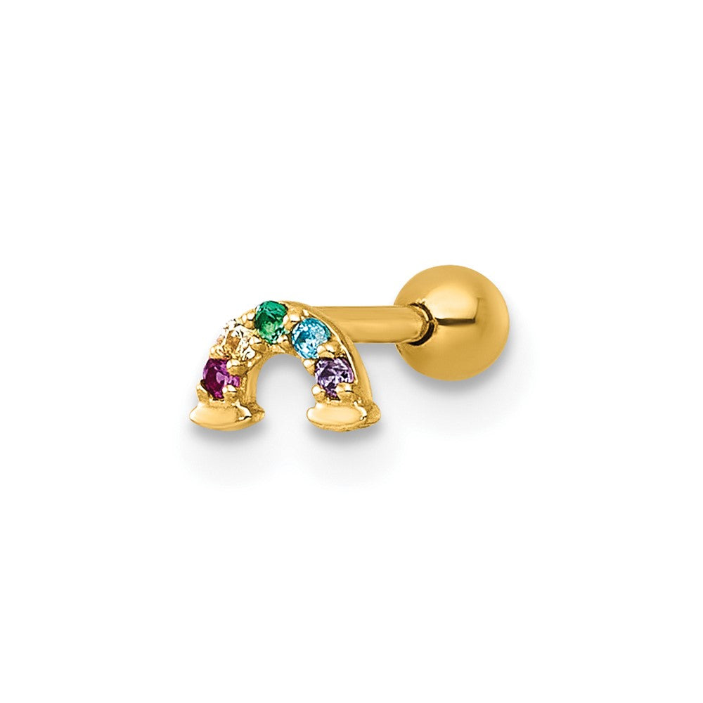 14K Yellow Gold Polished Multicolor CZ and Created Ruby Rainbow Labret Stud
