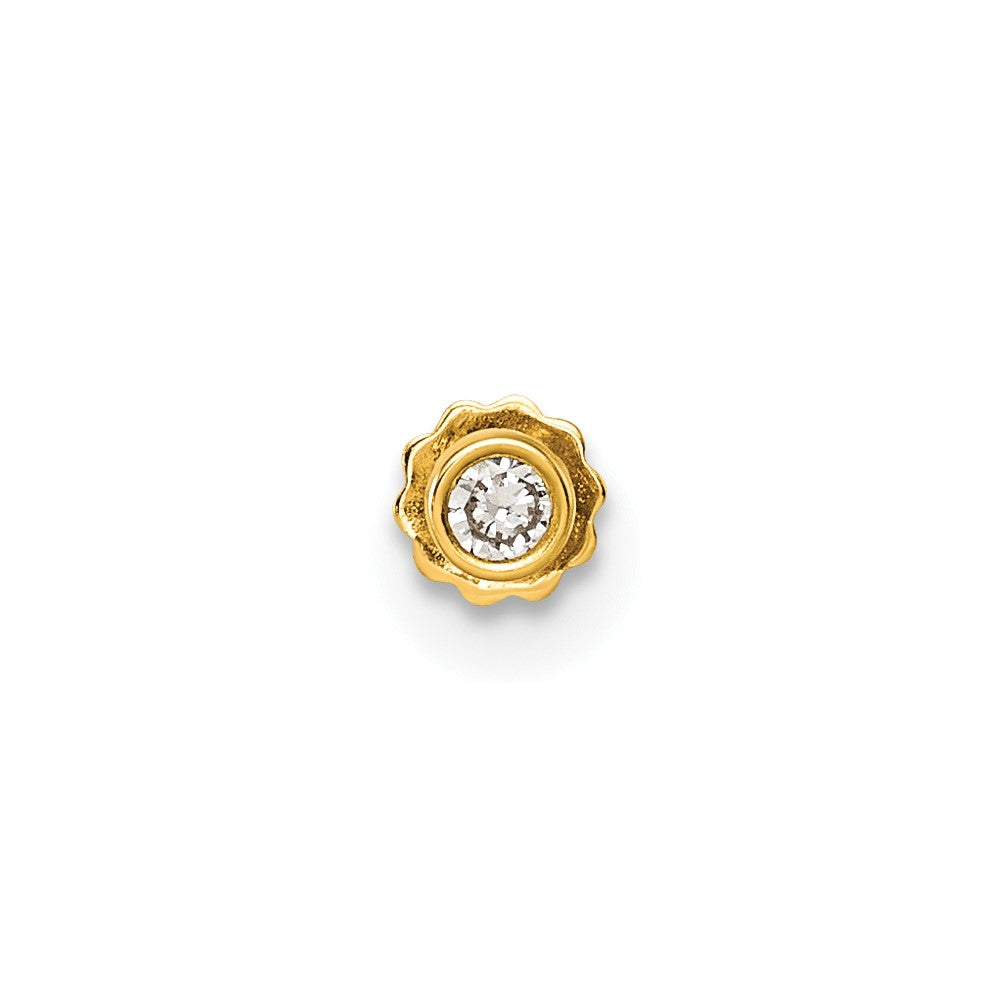 14K Yellow Gold Polished Round Bezel CZ Labret Stud