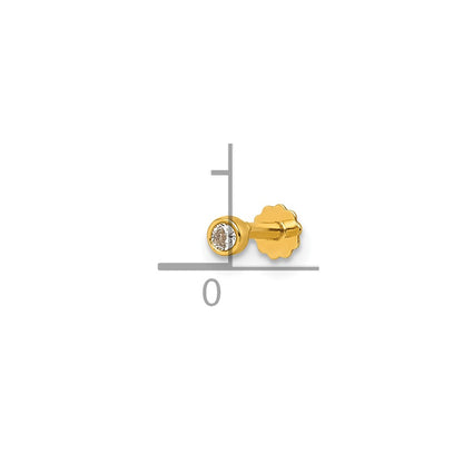 14K Yellow Gold Polished Round Bezel CZ Labret Stud