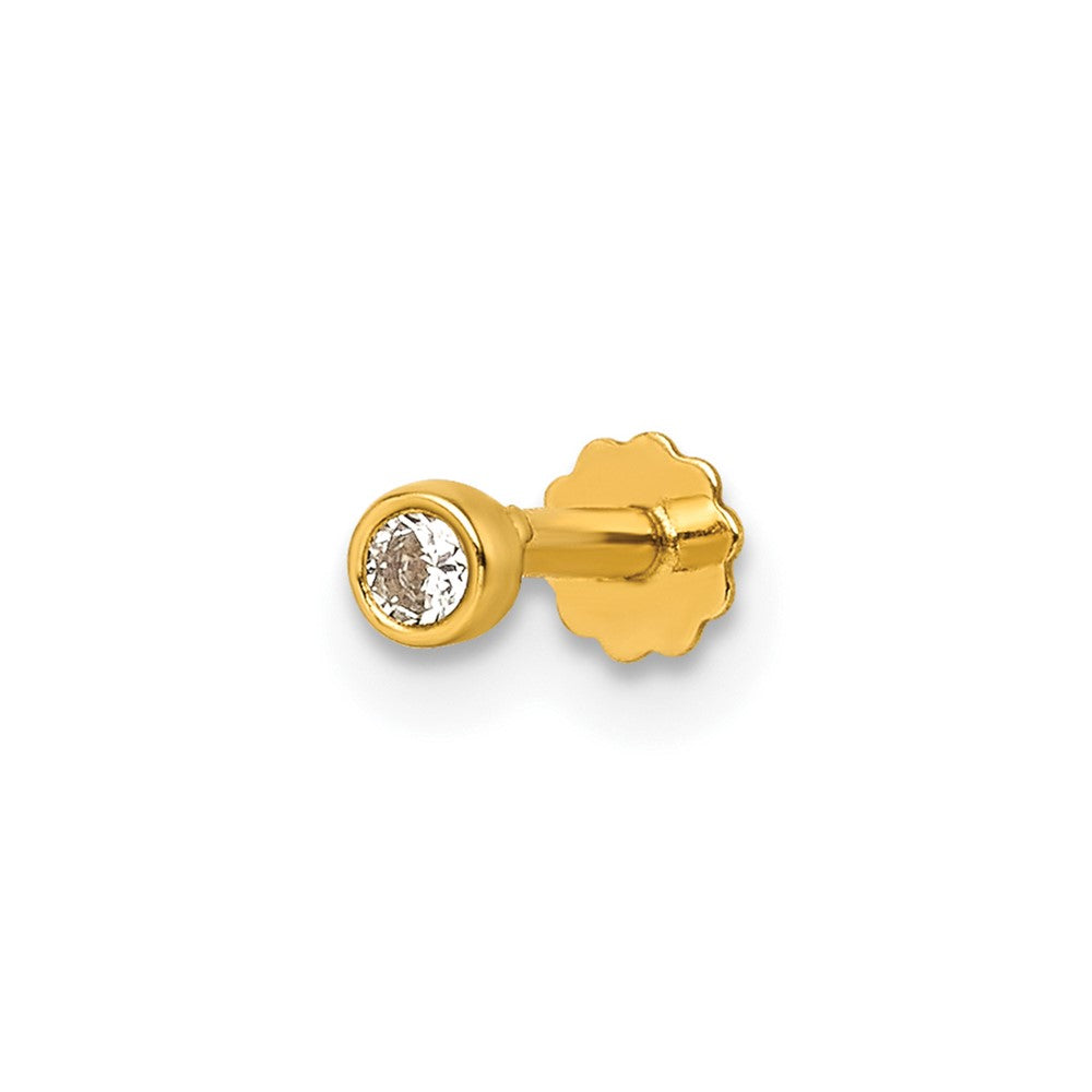 14K Yellow Gold Polished Round Bezel CZ Labret Stud