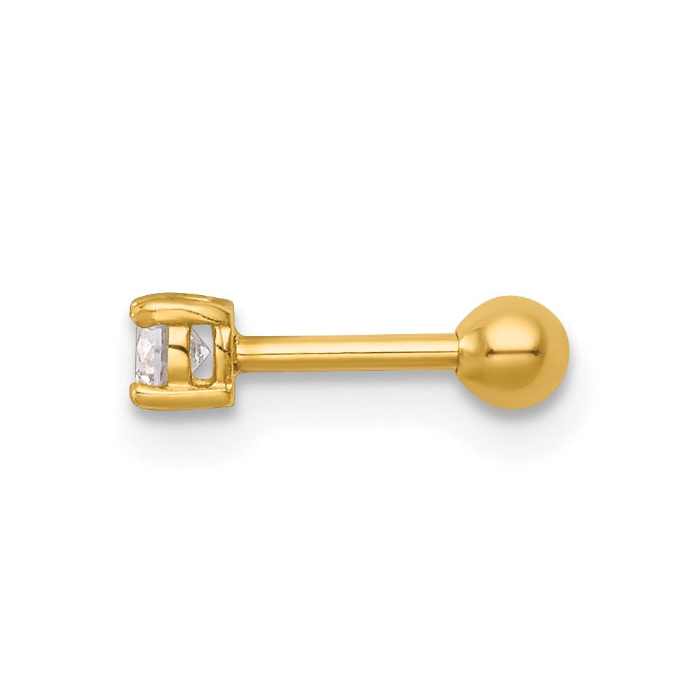 14K Yellow Gold Polished 3.0mm Round CZ Labret Stud
