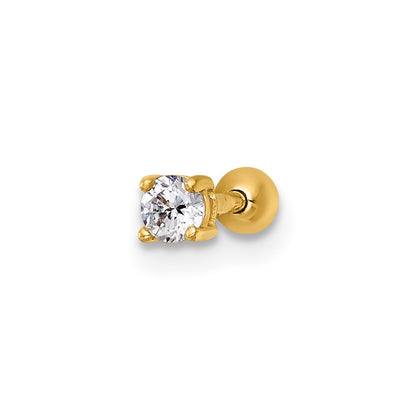 14K Yellow Gold Polished 3.0mm Round CZ Labret Stud