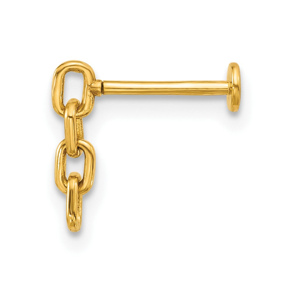 14K Yellow Gold Polished Dangling Cable Link Labret Stud