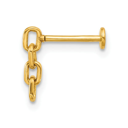 14K Yellow Gold Polished Dangling Cable Link Labret Stud