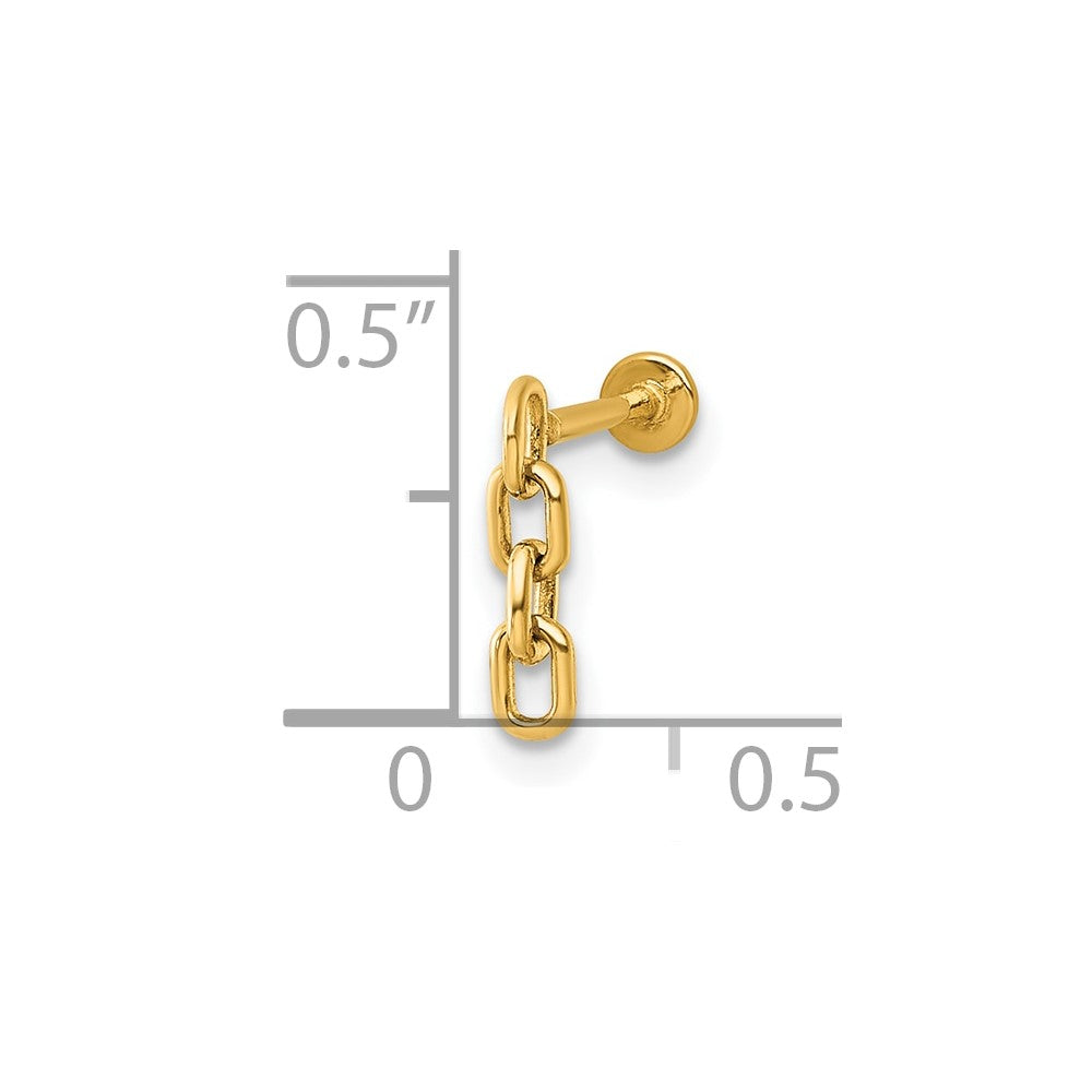 14K Yellow Gold Polished Dangling Cable Link Labret Stud