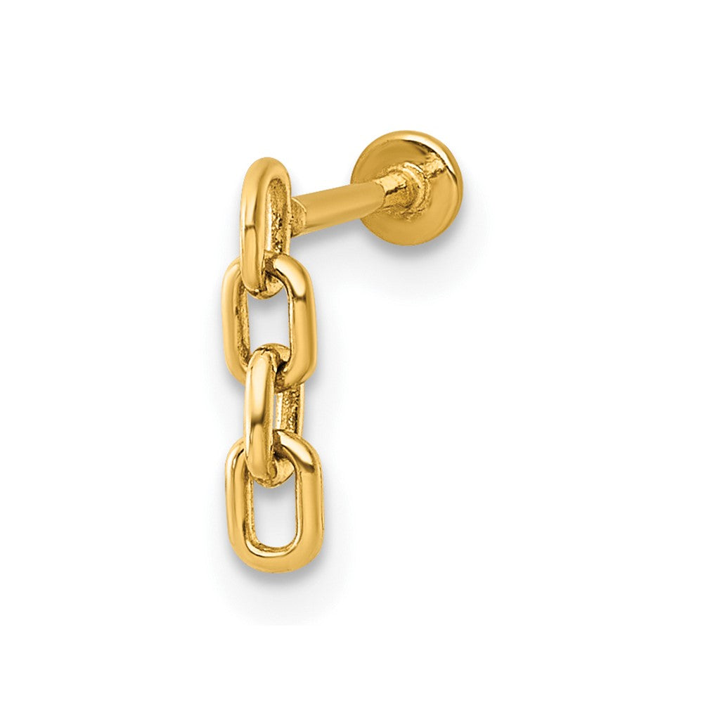 14K Yellow Gold Polished Dangling Cable Link Labret Stud