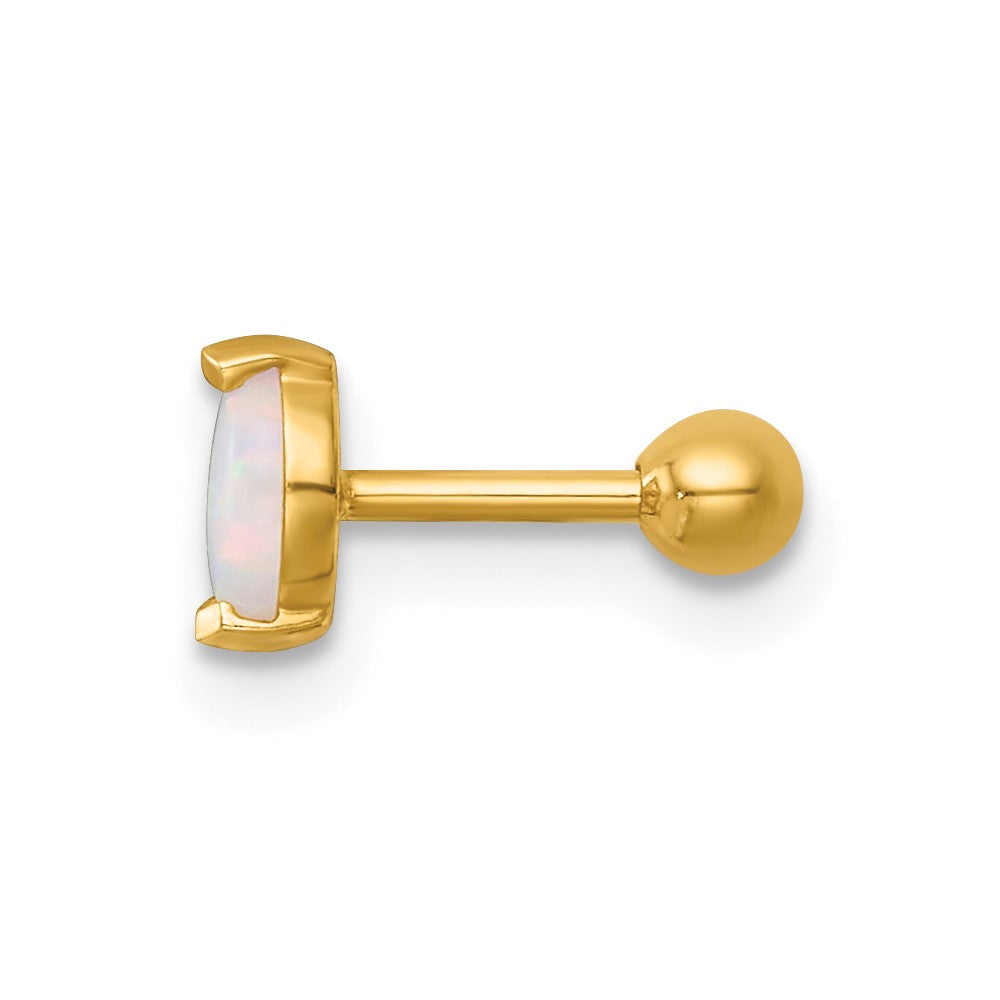 14K Yellow Gold Polished Navette Created Opal Labret Stud