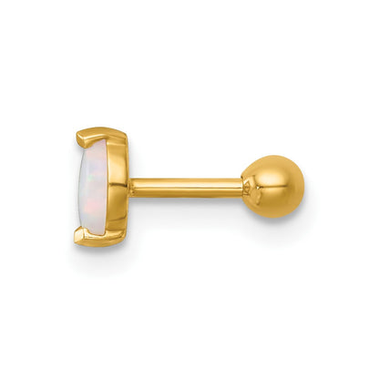 14K Yellow Gold Polished Navette Created Opal Labret Stud