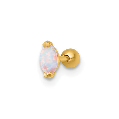 14K Yellow Gold Polished Navette Created Opal Labret Stud