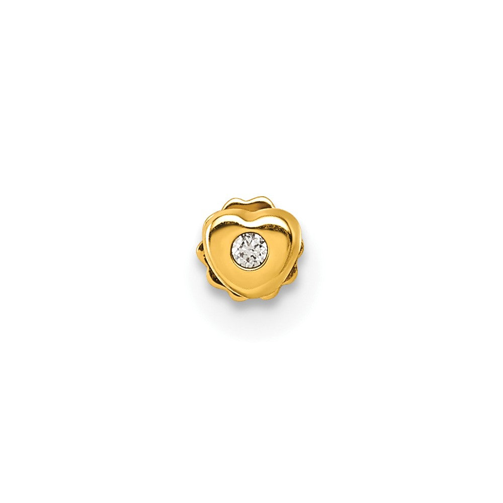 14K Yellow Gold Polished Heart CZ Labret Stud