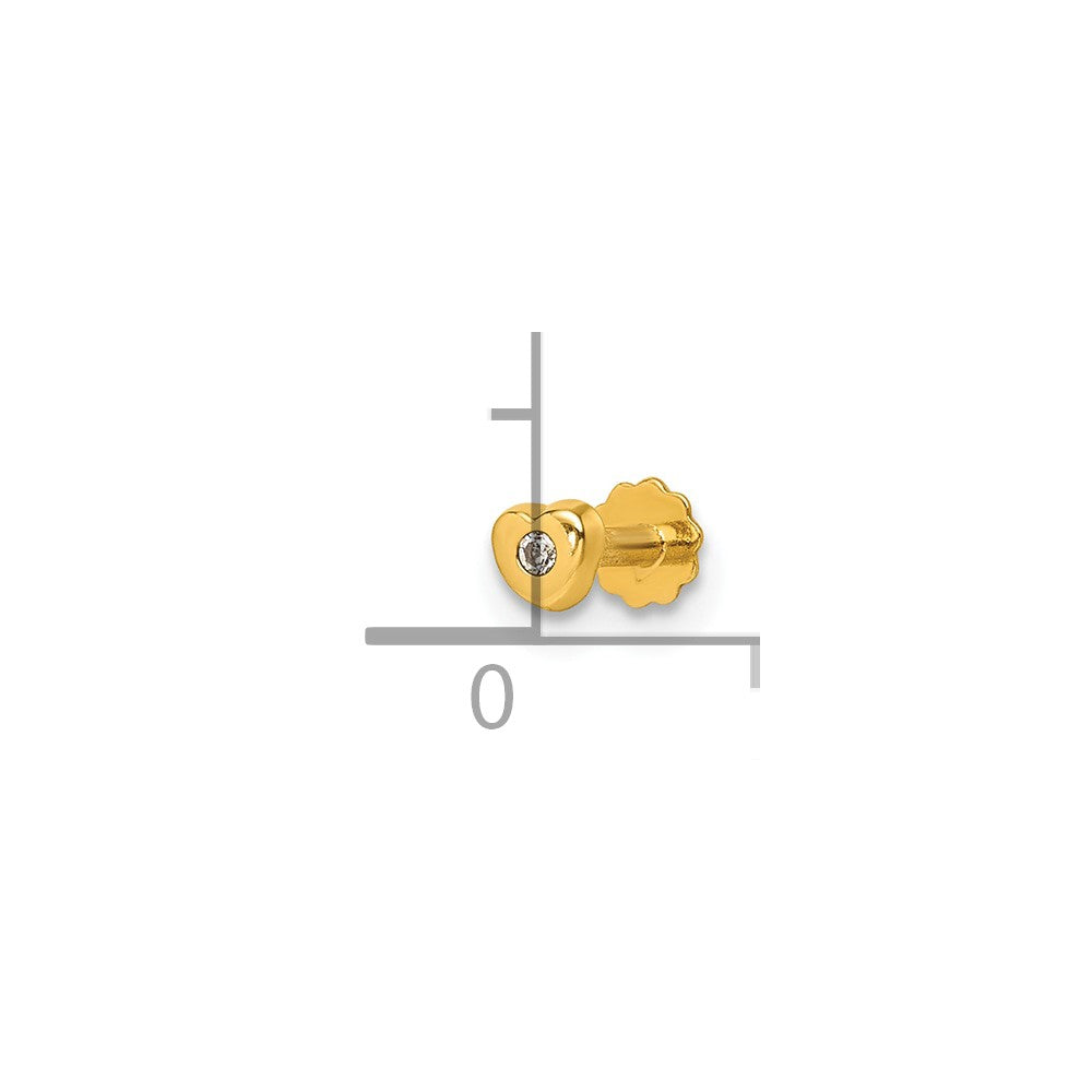 14K Yellow Gold Polished Heart CZ Labret Stud