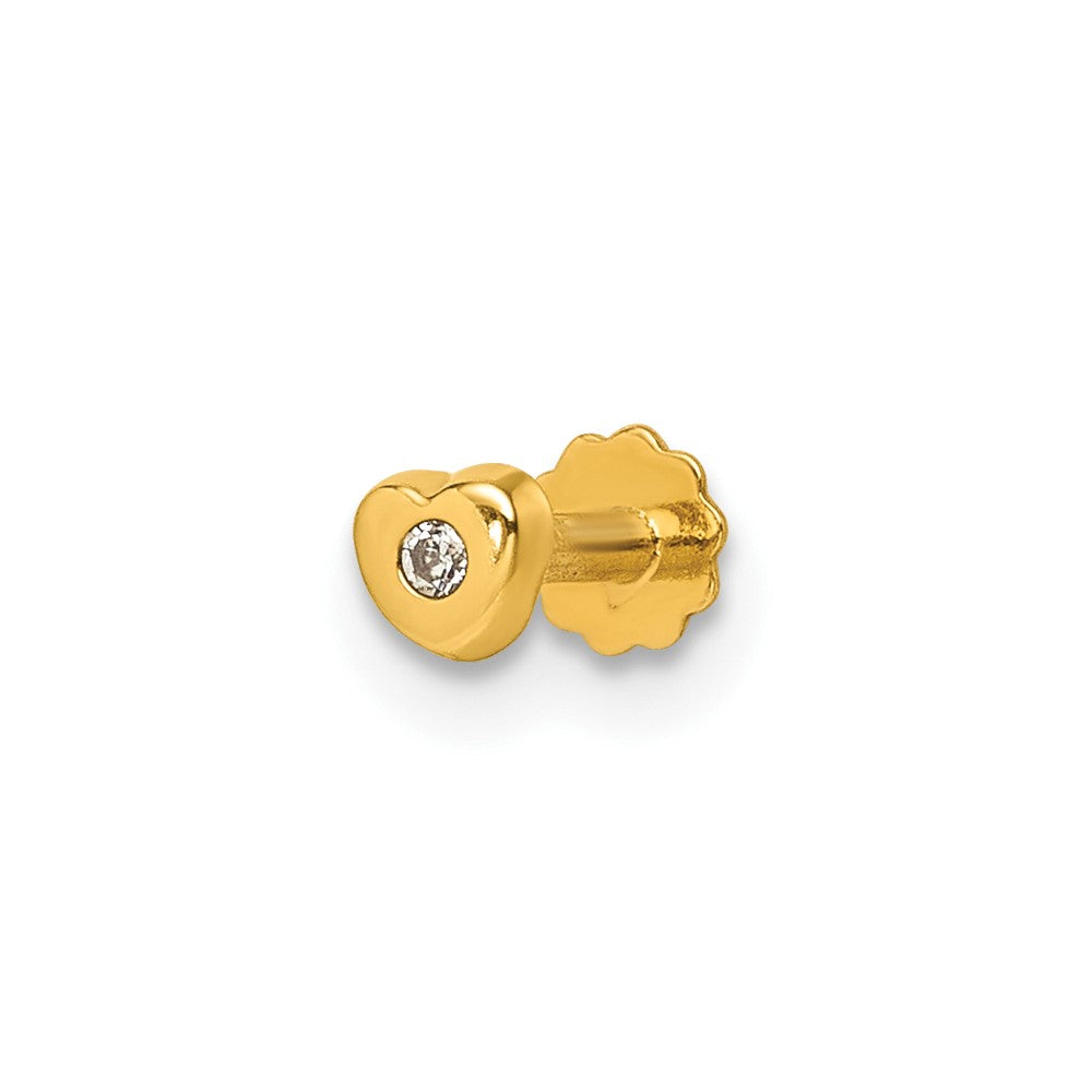 14K Yellow Gold Polished Heart CZ Labret Stud