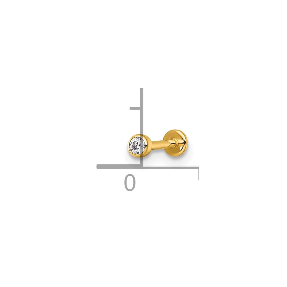 14K Yellow Gold Polished 2.5mm Round CZ Labret Stud
