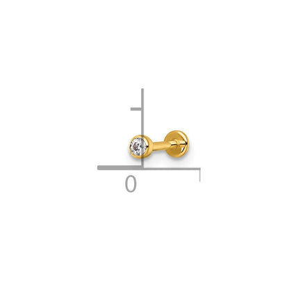 14K Yellow Gold Polished 2.5mm Round CZ Labret Stud