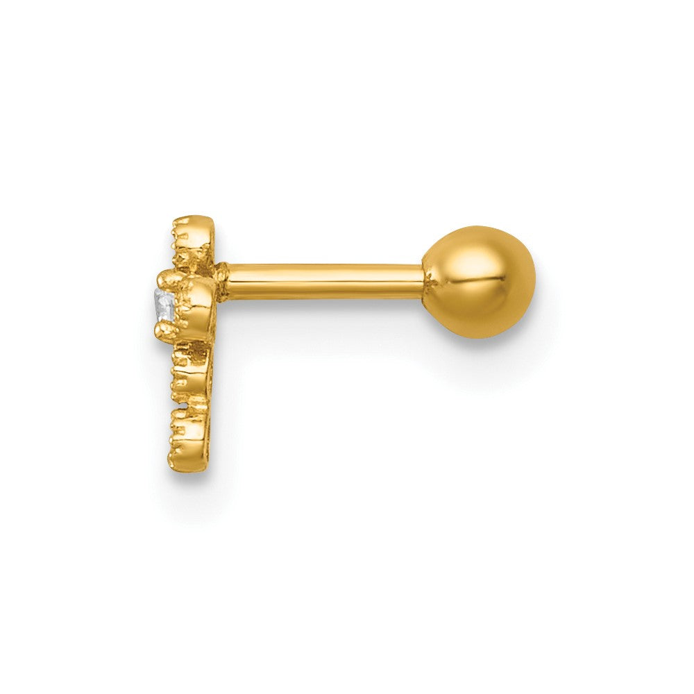 14K Yellow Gold Polished CZ Cross Labret Stud